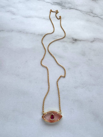 Haven Gemstone Evil Eye Necklace – Rose Quartz or Turquoise Jade Protection Necklace