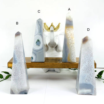 Natural Agate Crystal Obelisk Tower