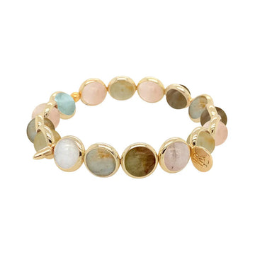 Floral Agate Gemstone Bead Bracelet with Gold