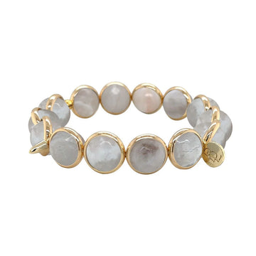 White Agate Gemstone Bead Bracelet with Gold