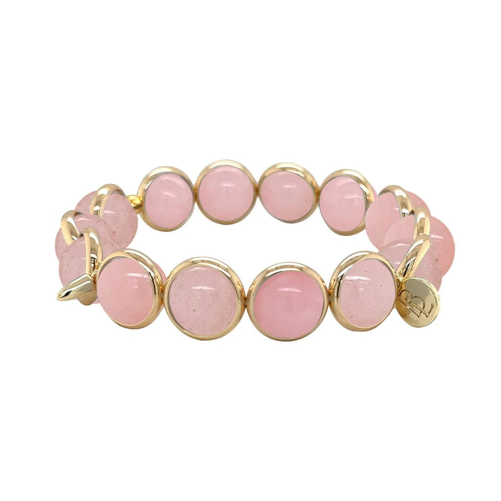 Rose Quartz Gemstone Bead Bracelet with Gold