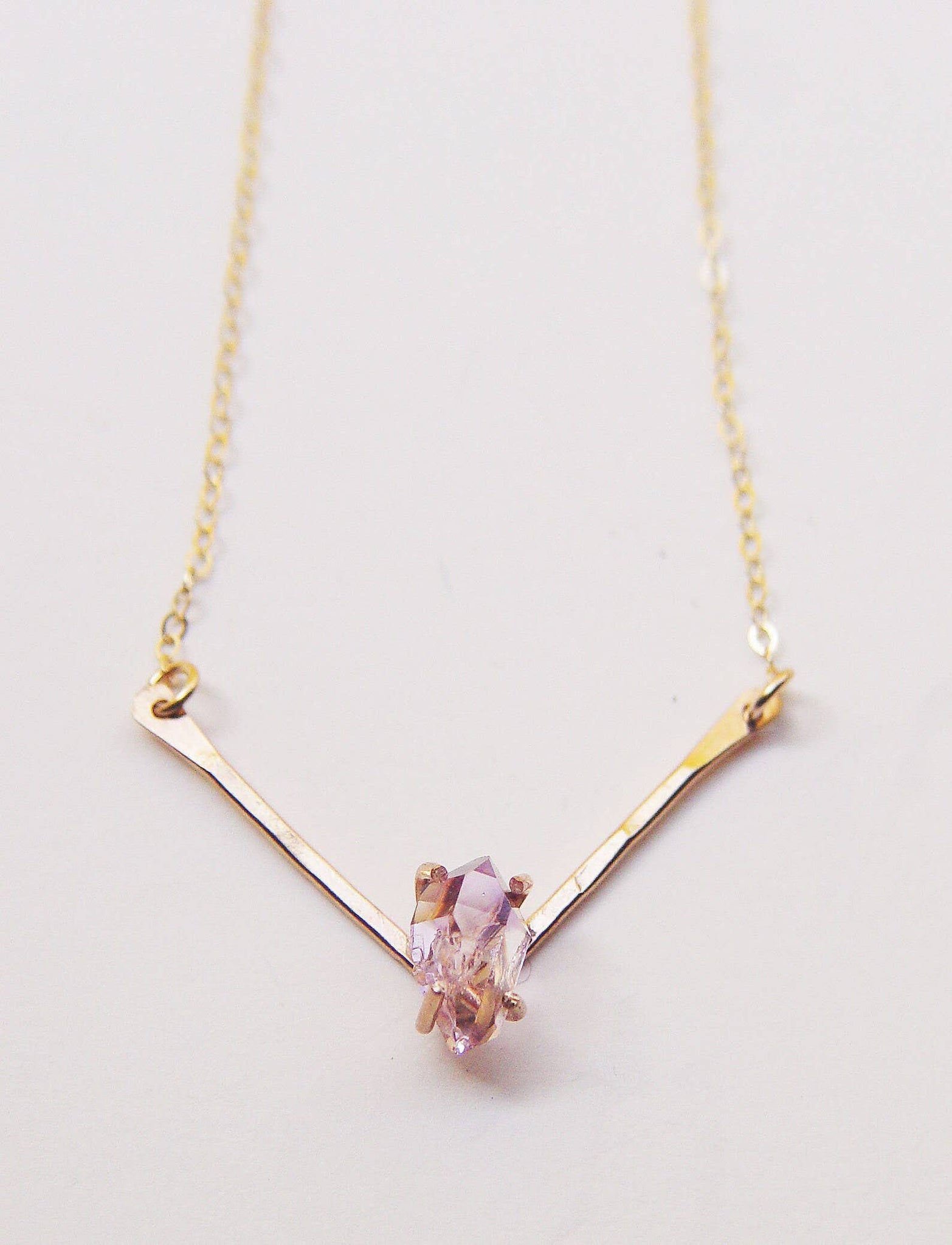 Raw Amethyst Triangle Gold Necklace, Vera Cruz Amethyst Tria