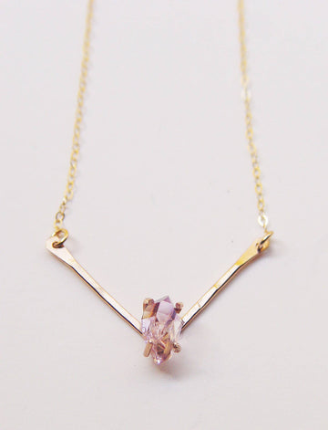 Raw Amethyst Triangle Gold Necklace, Vera Cruz Amethyst Tria