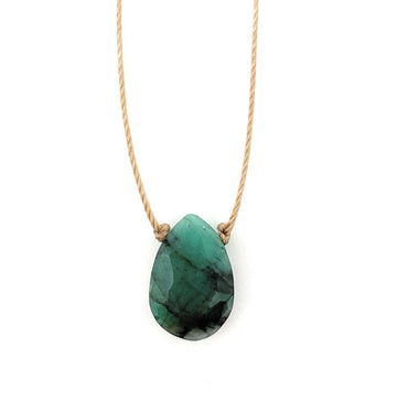 Natural Brazilian Emerald Faceted Teardrop Necklace