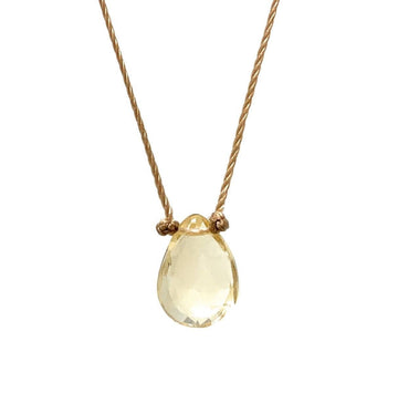 Citrine Faceted Teardrop Cord Necklace – 16” with Sterling Silver Clasp