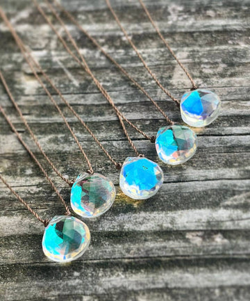 Mystic Rainbow Hydroquartz Teardrop Cord Necklace