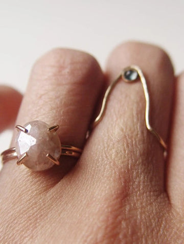 Blue Aquamarine Arched Long Triangle 14k Gold Filled V Ring