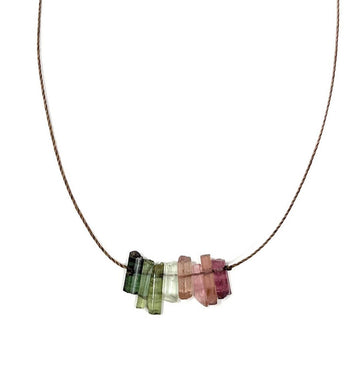 Multi Tourmaline Stick Bar Necklace