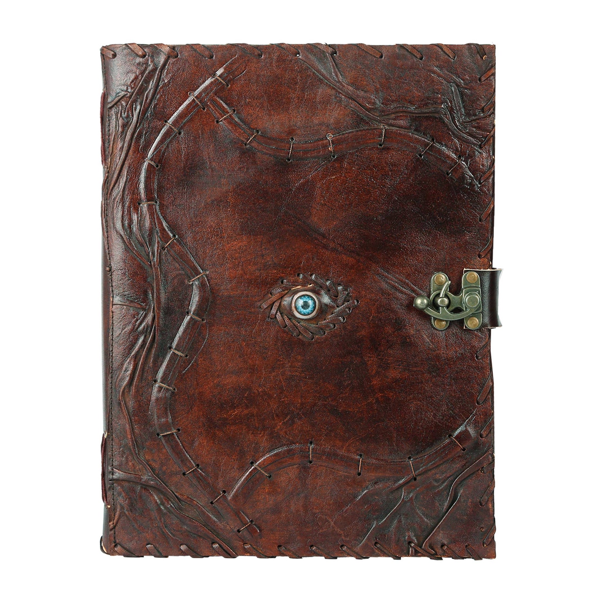 TUZECH Cutomizable Hocus Pocus Book of Spells Leather Journal Third Eye Deckle Edge Paper Grimoire Journal Vintage Book of Shadows Seven Chakra Antique Spell Book Lock Clasp Notebook Witch