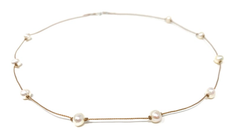 White Freshwater Pearl Cord Necklace – 16” with Sterling Silver Clasp