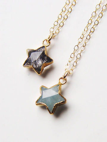 Aquamarine Gold Star Necklace